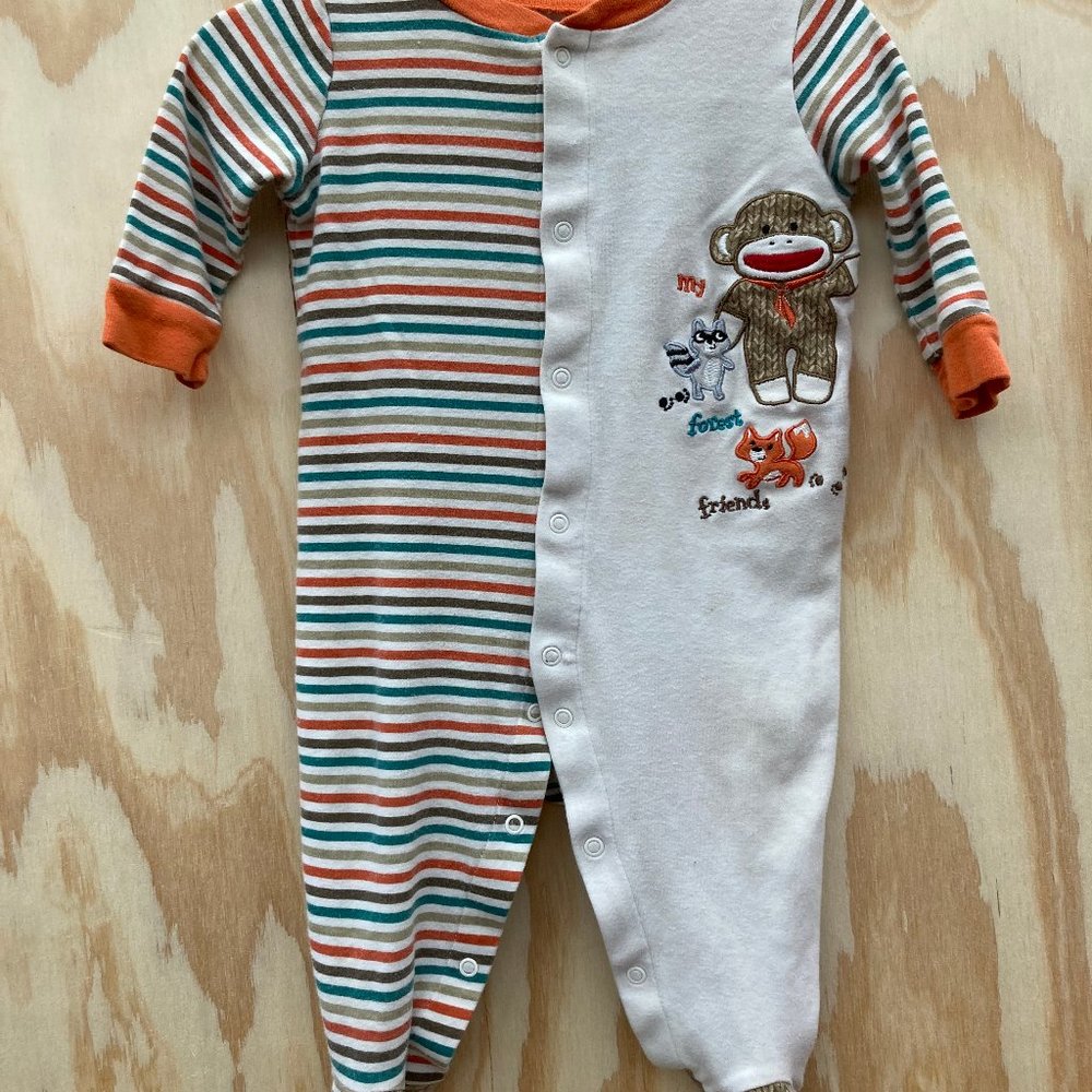 Baby Starters Striped and Tan with Monkey, One piece, 9 months